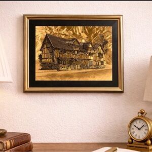 VTG Foil Wall Hanging Shakespeare Birthplace Art Study Decor Landmark Heritage